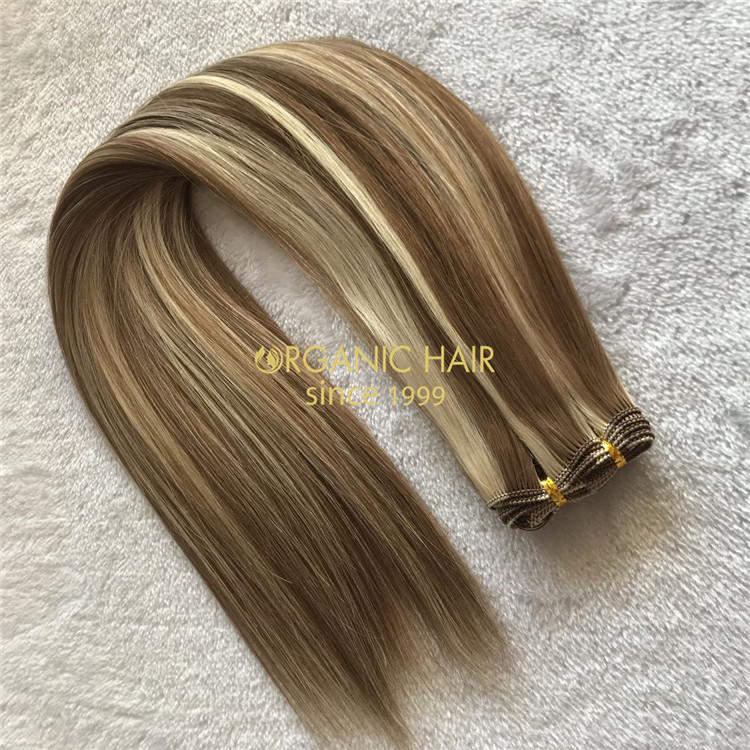 Human full cuticle hair hand tied wefts piano color on sale X158